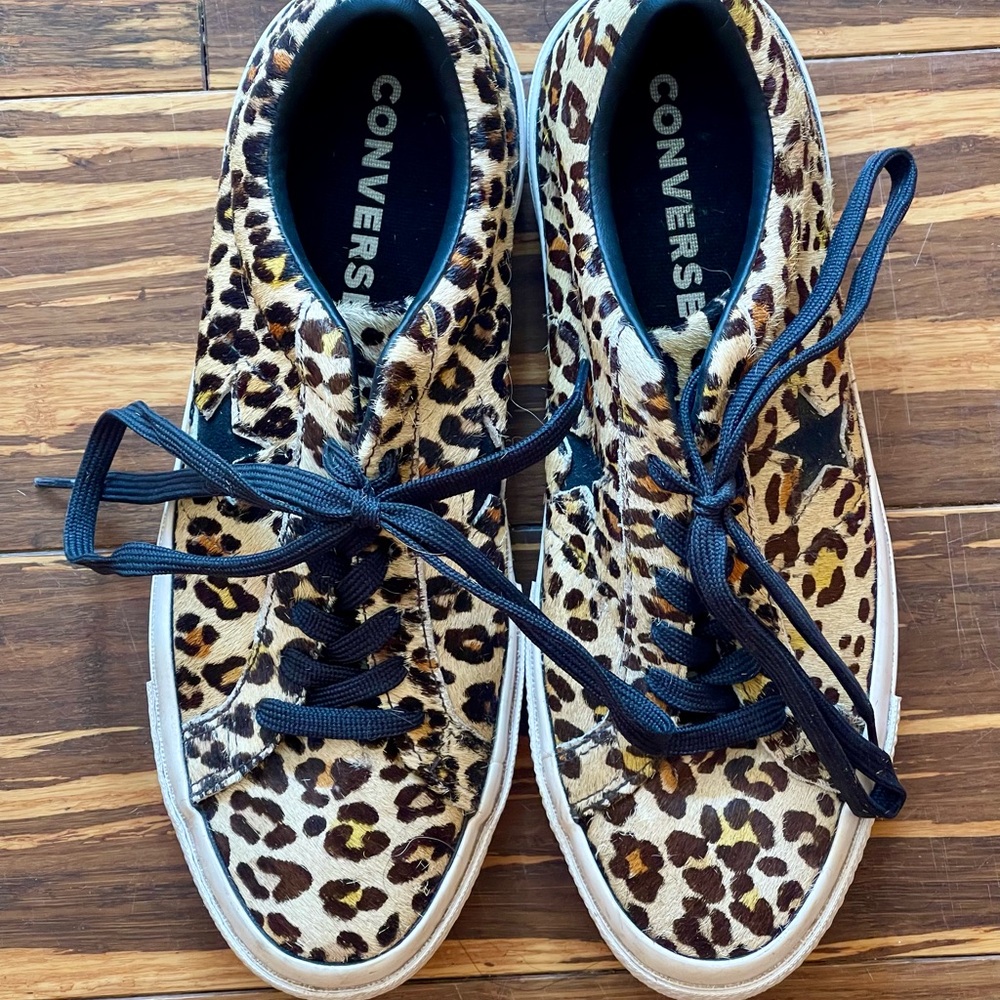 Converse One Star Pony Hair Leopard Print Sneakers Size 9.5